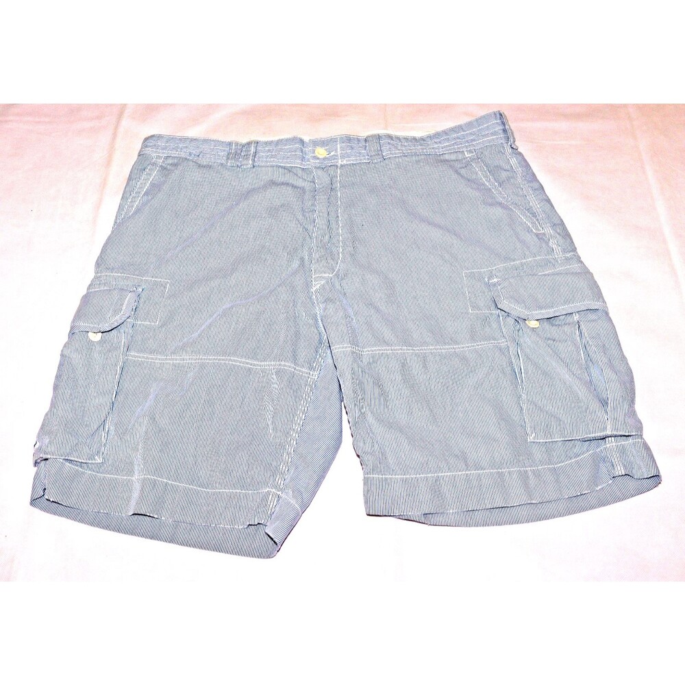 Polo Ralph Lauren Men's Seersucker Cargo Chino Beach S Blue White Shorts Size 42